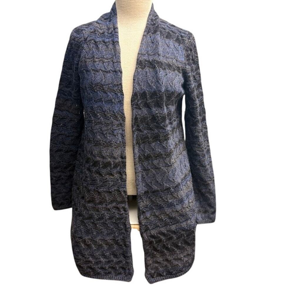 Kinross Cashmere Longline Cardigan Blue Gray Cable Knit Duster Sweater Size S